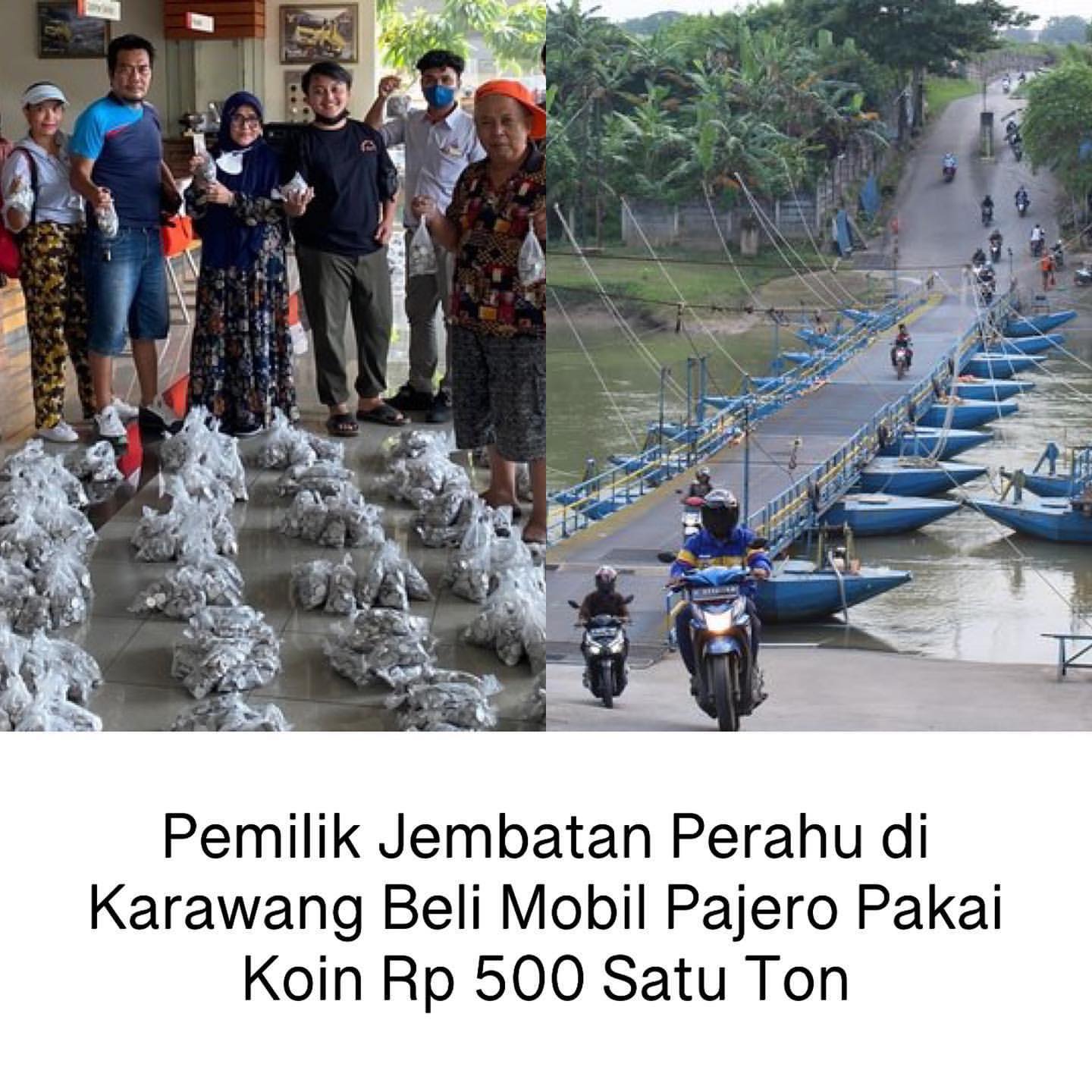 Pemilik Jembatan Perahu di Karawang Beli Mobil Pajero Pakai Koin Rp.500 Satu Ton