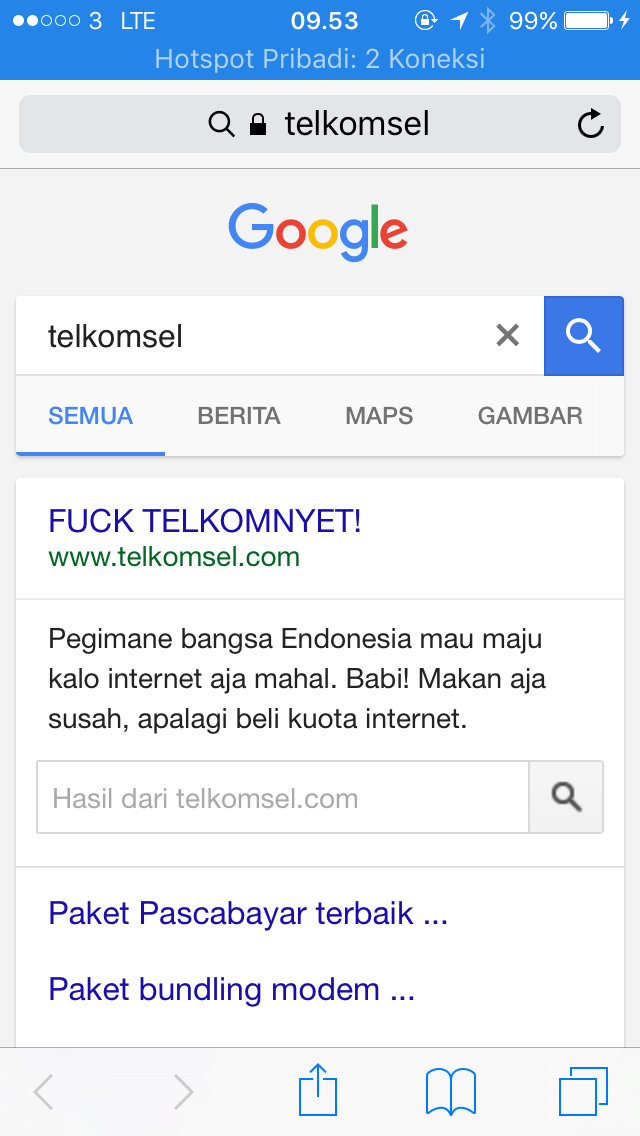 Website Telkomsel di Hack