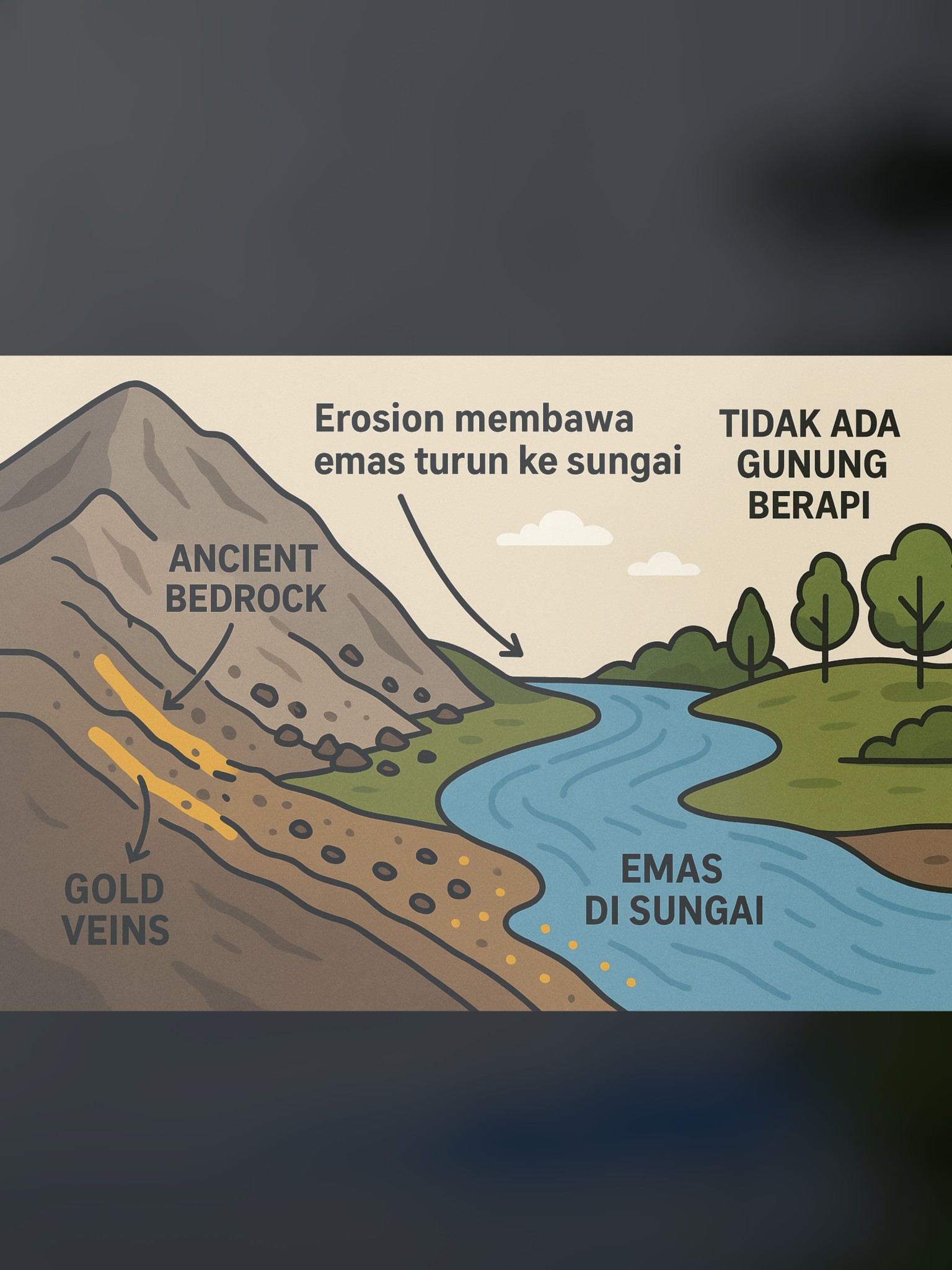 Kenapa Ada Emas di Sungai Tanpa Gunung Berapi